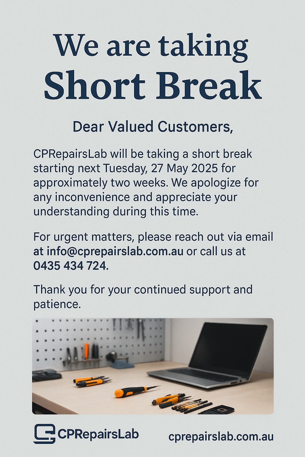 Short break from 27th May for 2 weeks short break